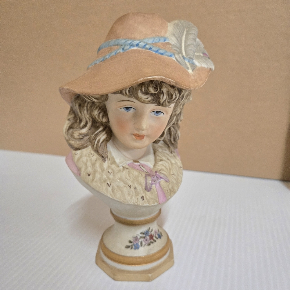 Antique Colbert German Bisque Lady w/Hat Bust Victorian Porcelain